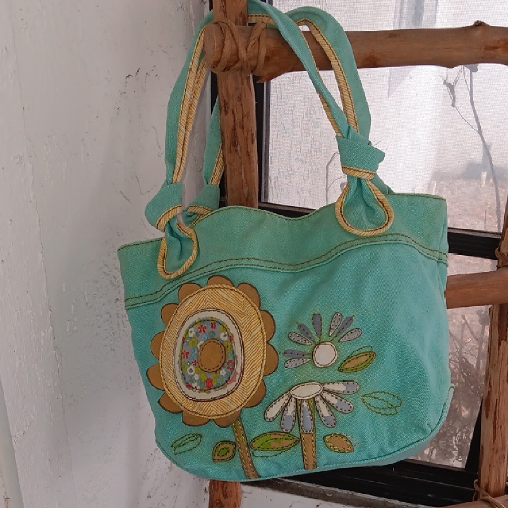 Fossil Women's Vintage Floral Embroidered Shoulder Bag Turquoise Yellow